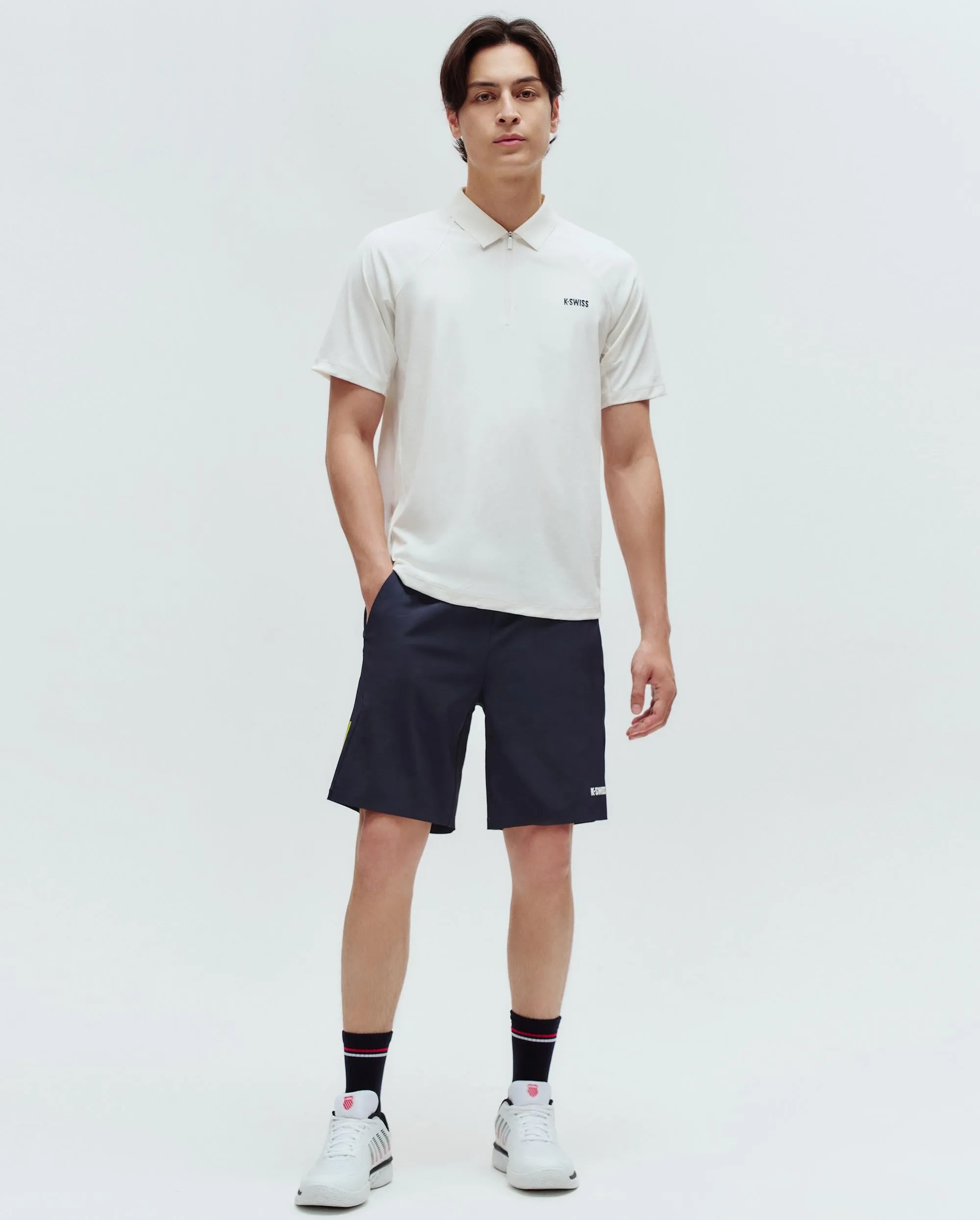 1010692-869 | MEN'S K-SWISS LOGO HALF-ZIP POLO SHIRT | POPPY/SEAFOAM