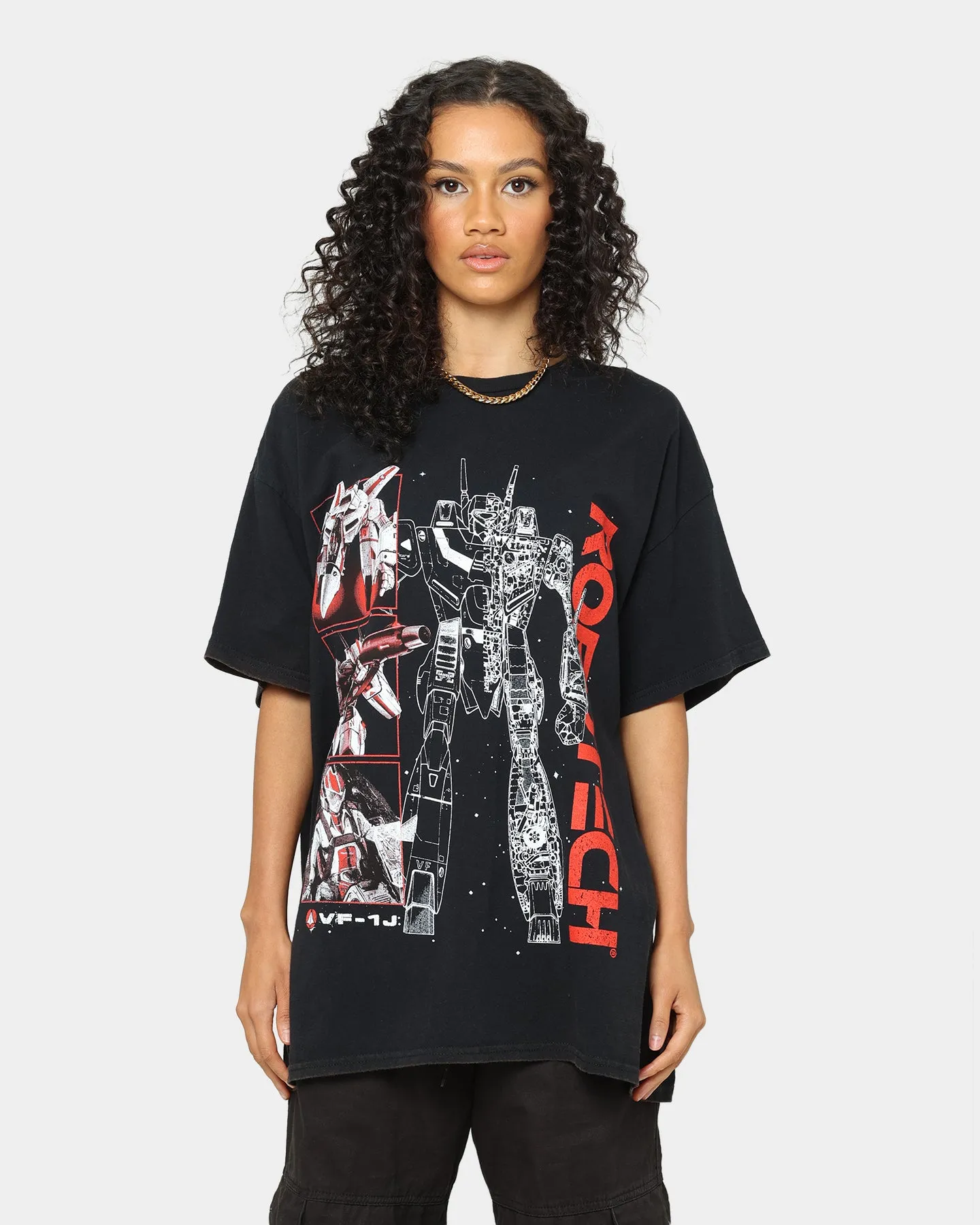 American Thrift X Robotech VFIJ Vintage T-Shirt Washed Black