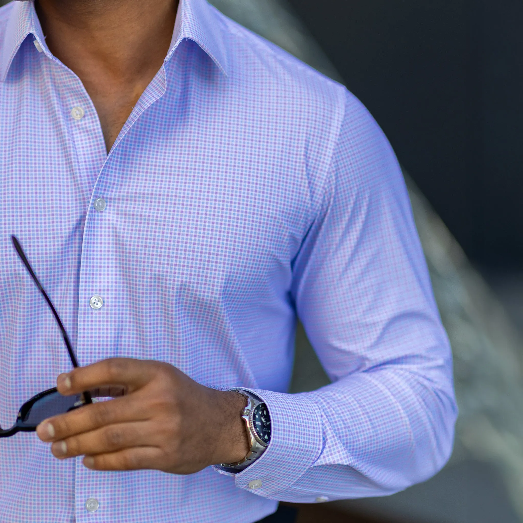 Apex Performance Dress Shirt Lavender and Blue Multi Gingham