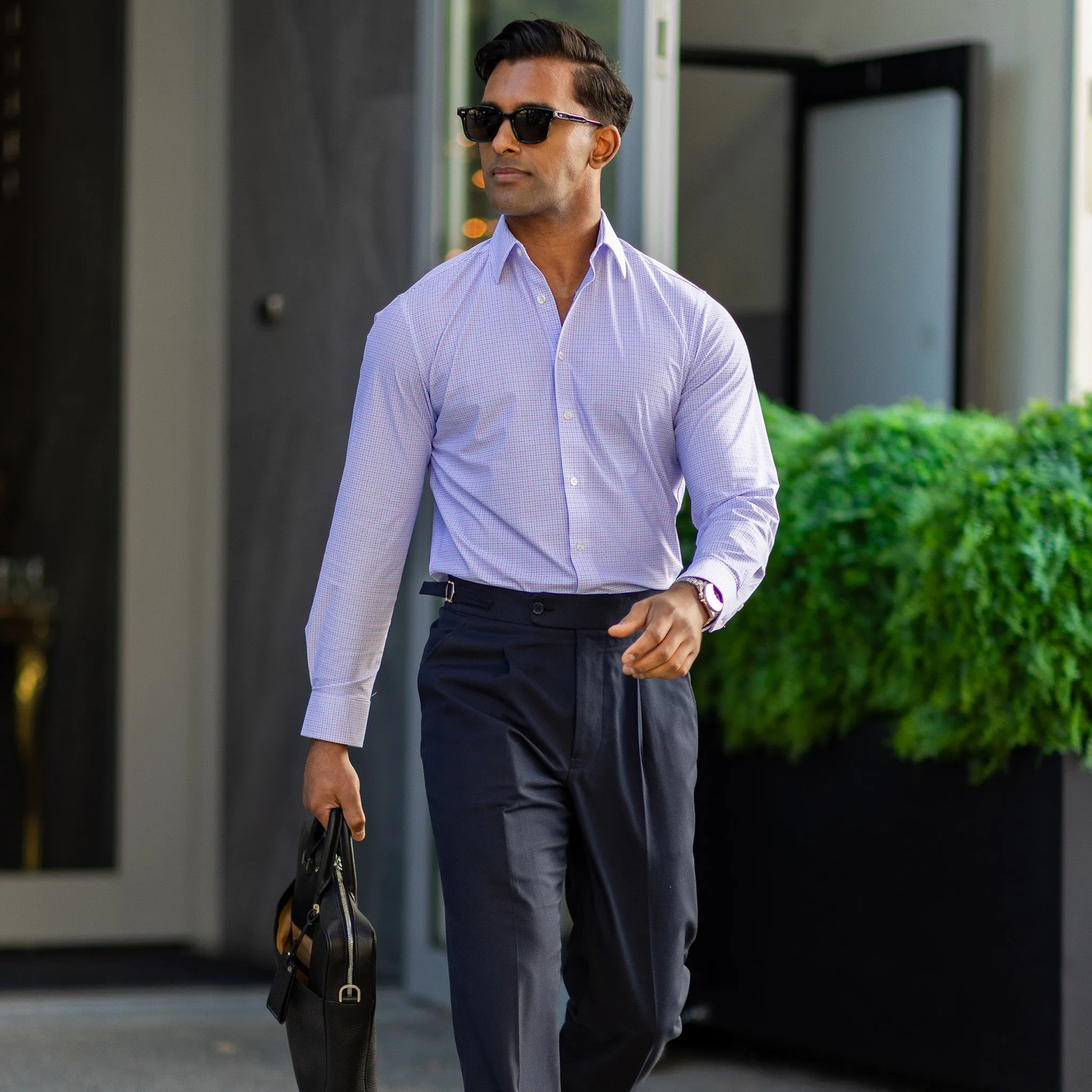 Apex Performance Dress Shirt Lavender and Blue Multi Gingham