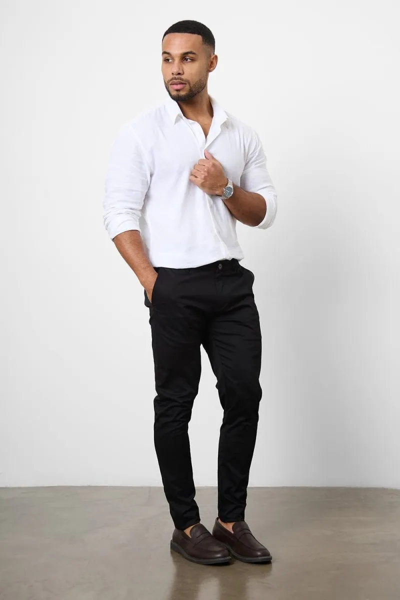 Athletic Fit Cotton Stretch Chino Pants in Black