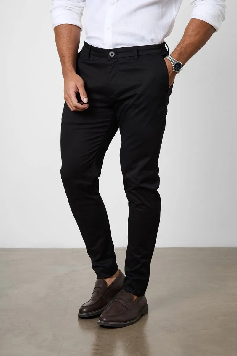 Athletic Fit Cotton Stretch Chino Pants in Black