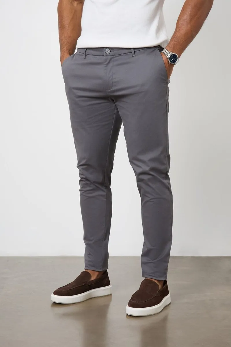 Athletic Fit Cotton Stretch Chino Pants in Dark Grey