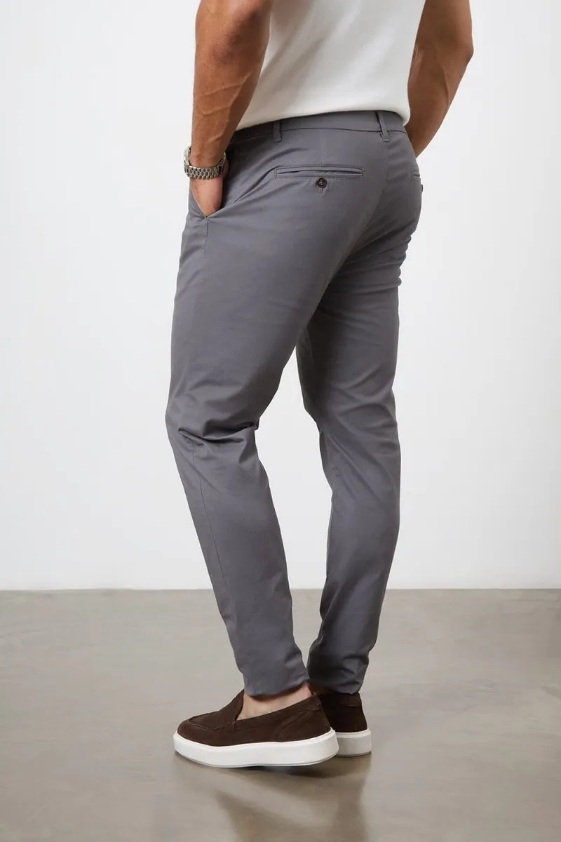 Athletic Fit Cotton Stretch Chino Pants in Dark Grey
