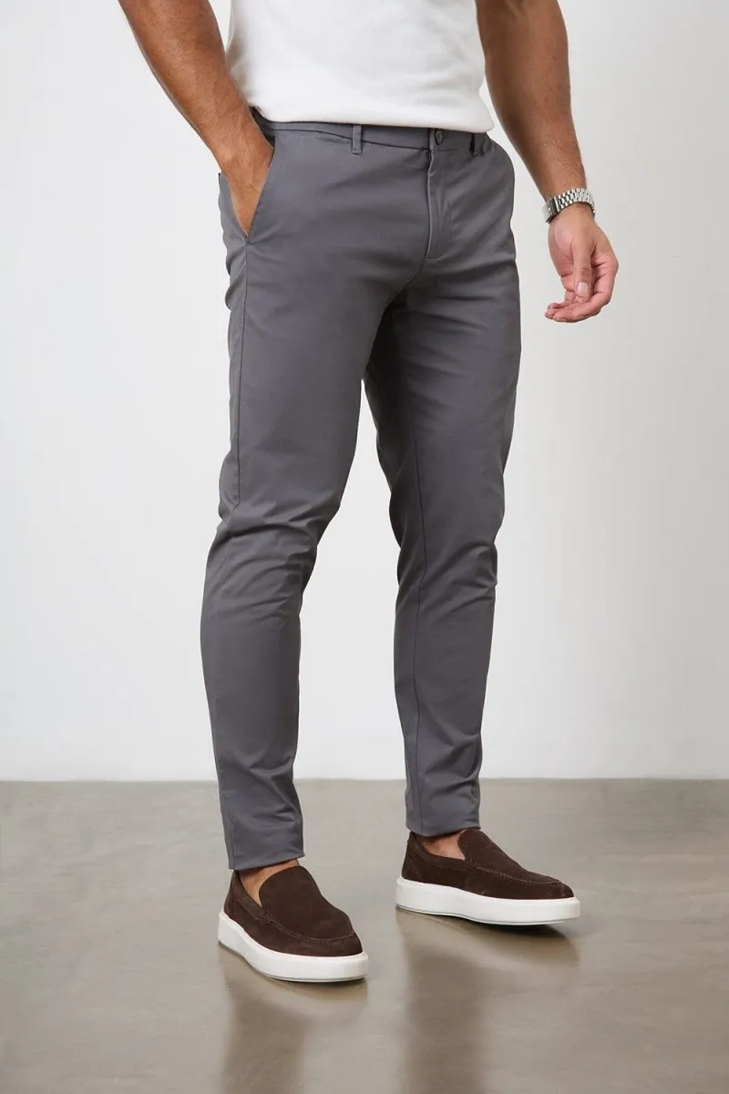 Athletic Fit Cotton Stretch Chino Pants in Dark Grey