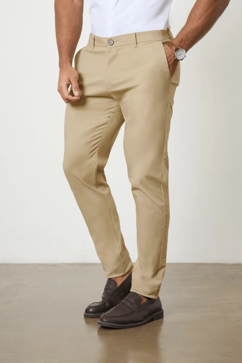Athletic Fit Cotton Stretch Chino Pants in Dark Stone