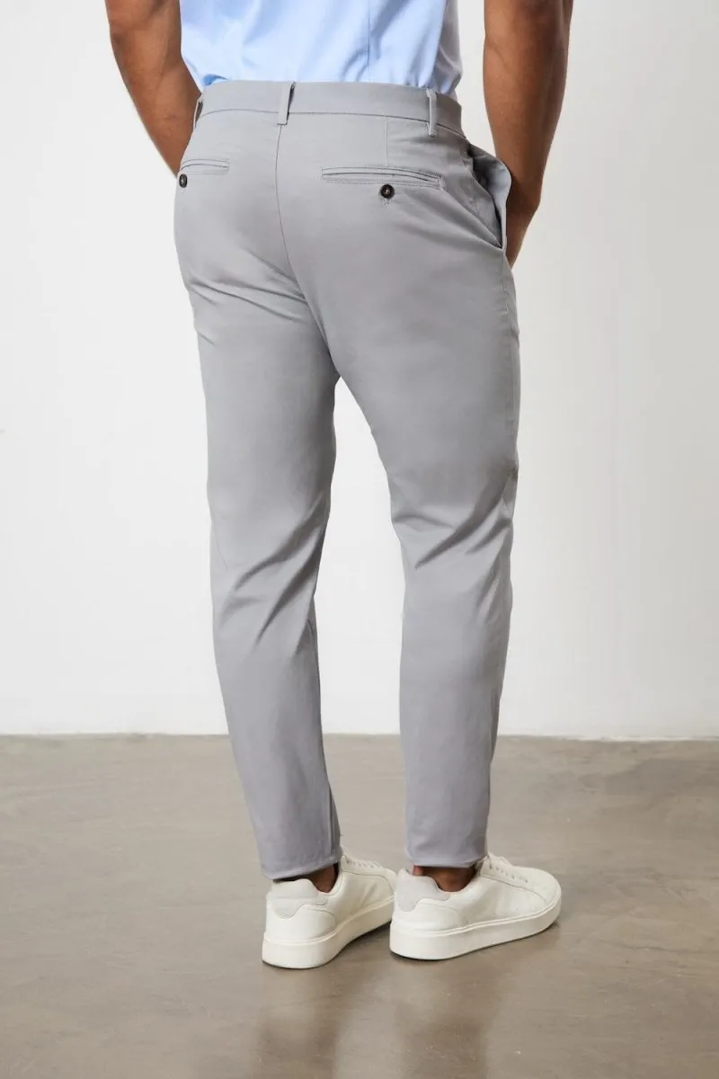 Athletic Fit Cotton Stretch Chino Pants in Pale Grey