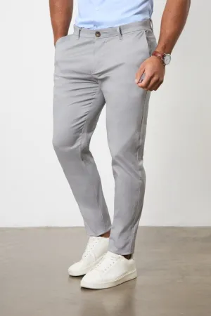 Athletic Fit Cotton Stretch Chino Pants in Pale Grey