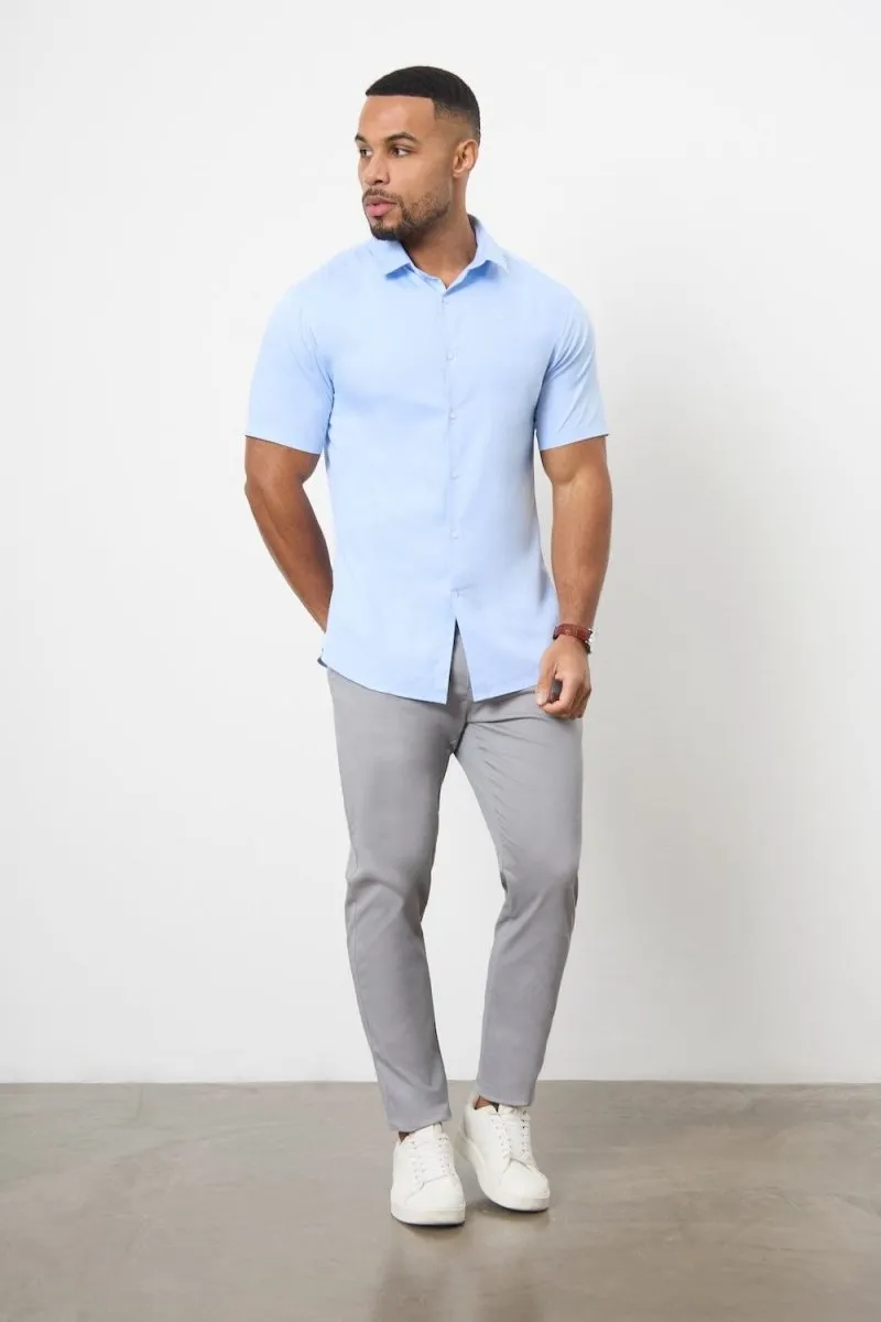 Athletic Fit Cotton Stretch Chino Pants in Pale Grey