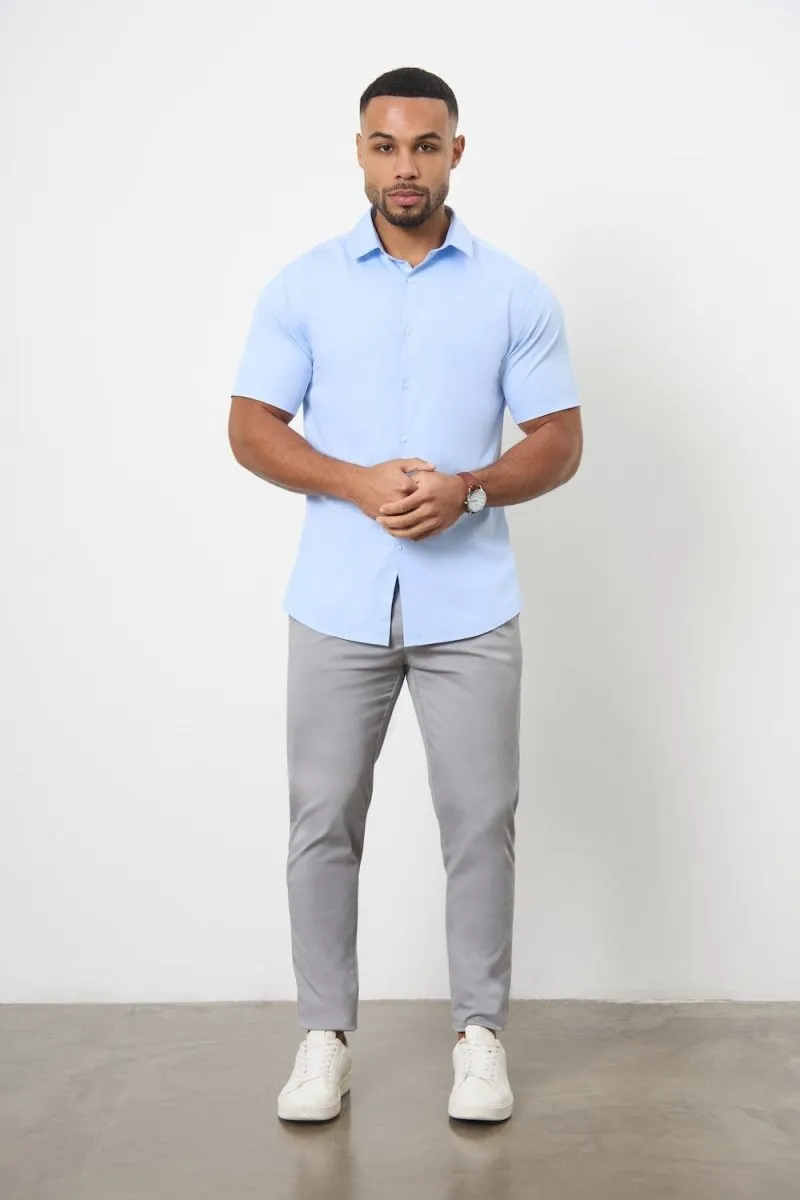 Athletic Fit Cotton Stretch Chino Pants in Pale Grey