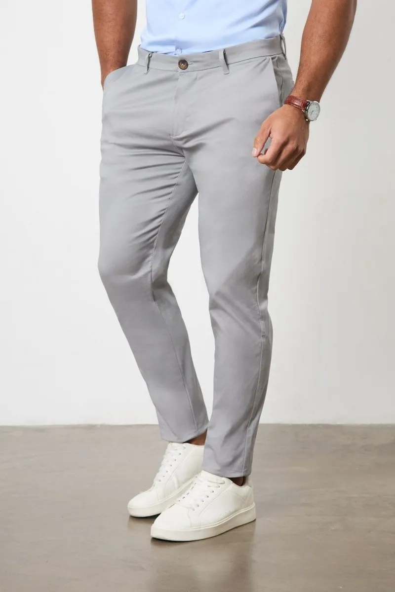 Athletic Fit Cotton Stretch Chino Pants in Pale Grey