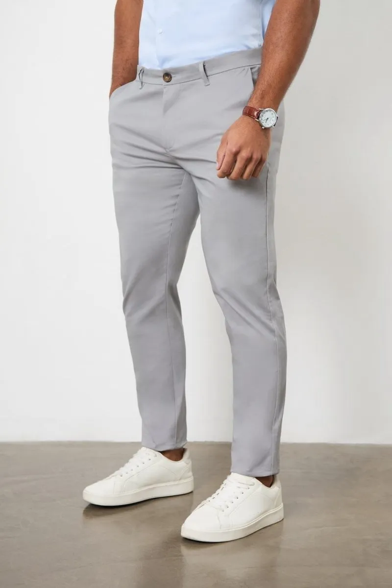 Athletic Fit Cotton Stretch Chino Pants in Pale Grey