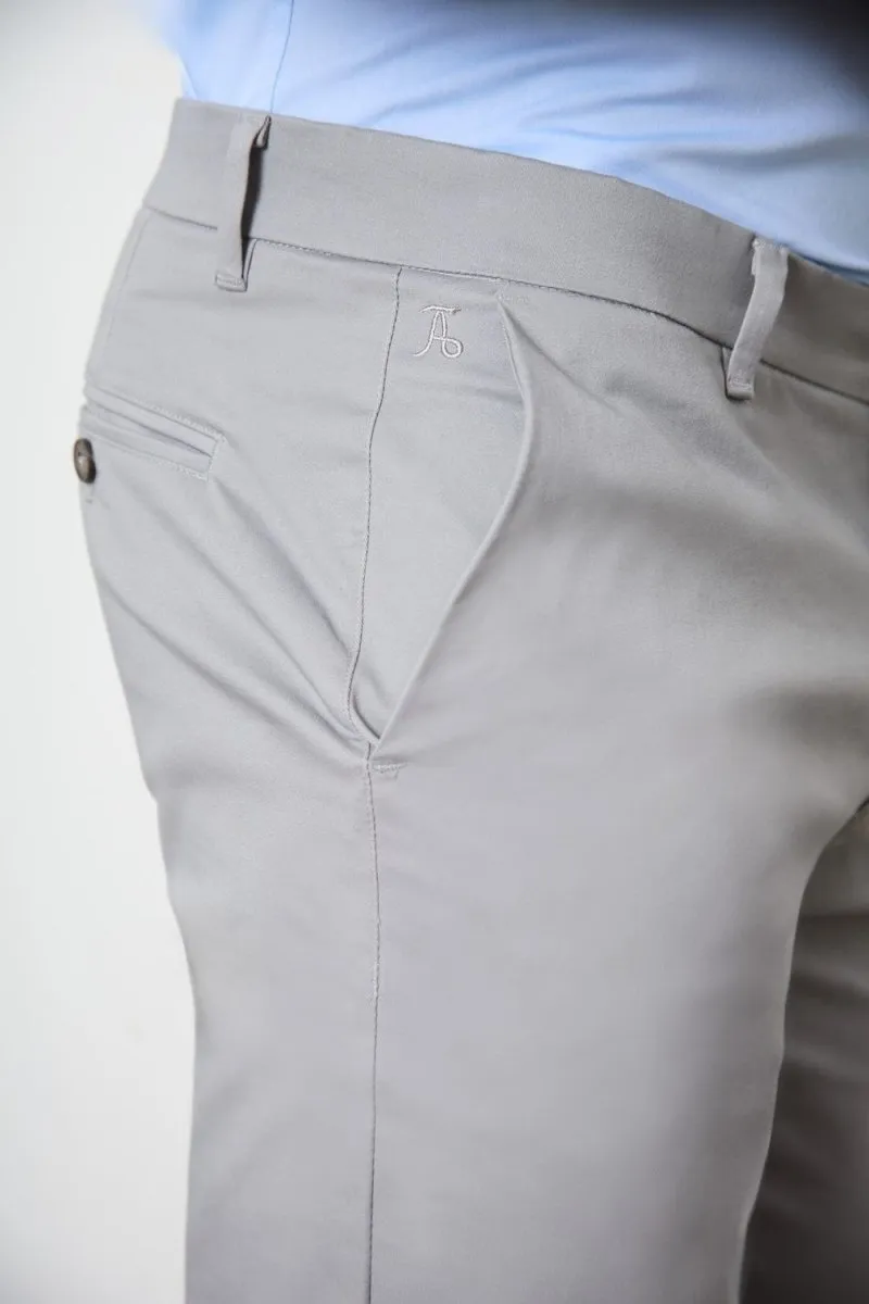 Athletic Fit Cotton Stretch Chino Pants in Pale Grey