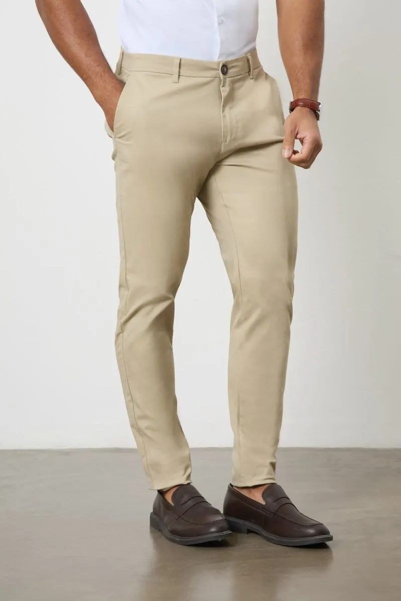 Athletic Fit Cotton Stretch Chino Pants in Stone
