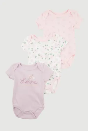 Baby Girls 0-9M Floral Love Graphic Bodysuits 3 Pack