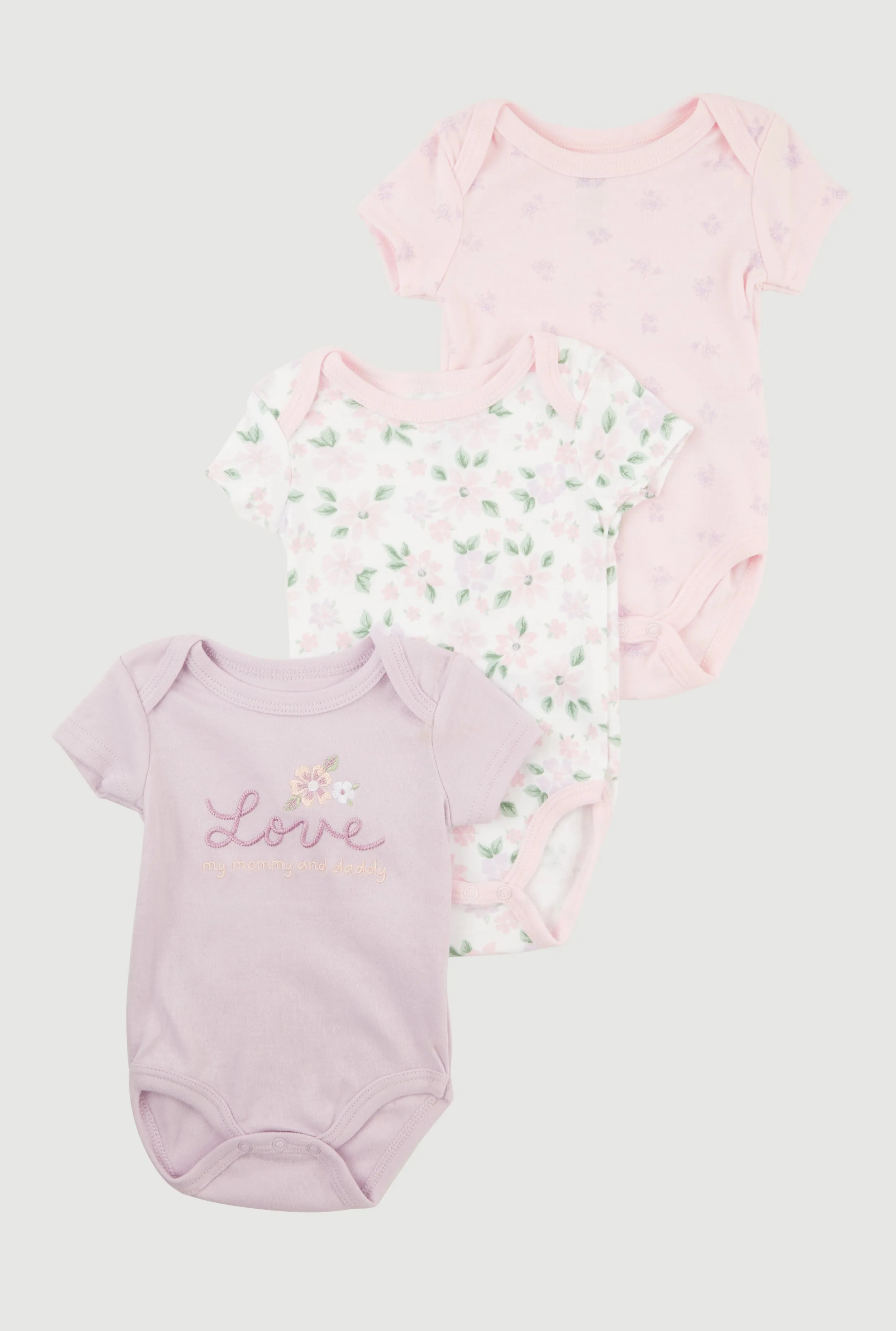 Baby Girls 0-9M Floral Love Graphic Bodysuits 3 Pack