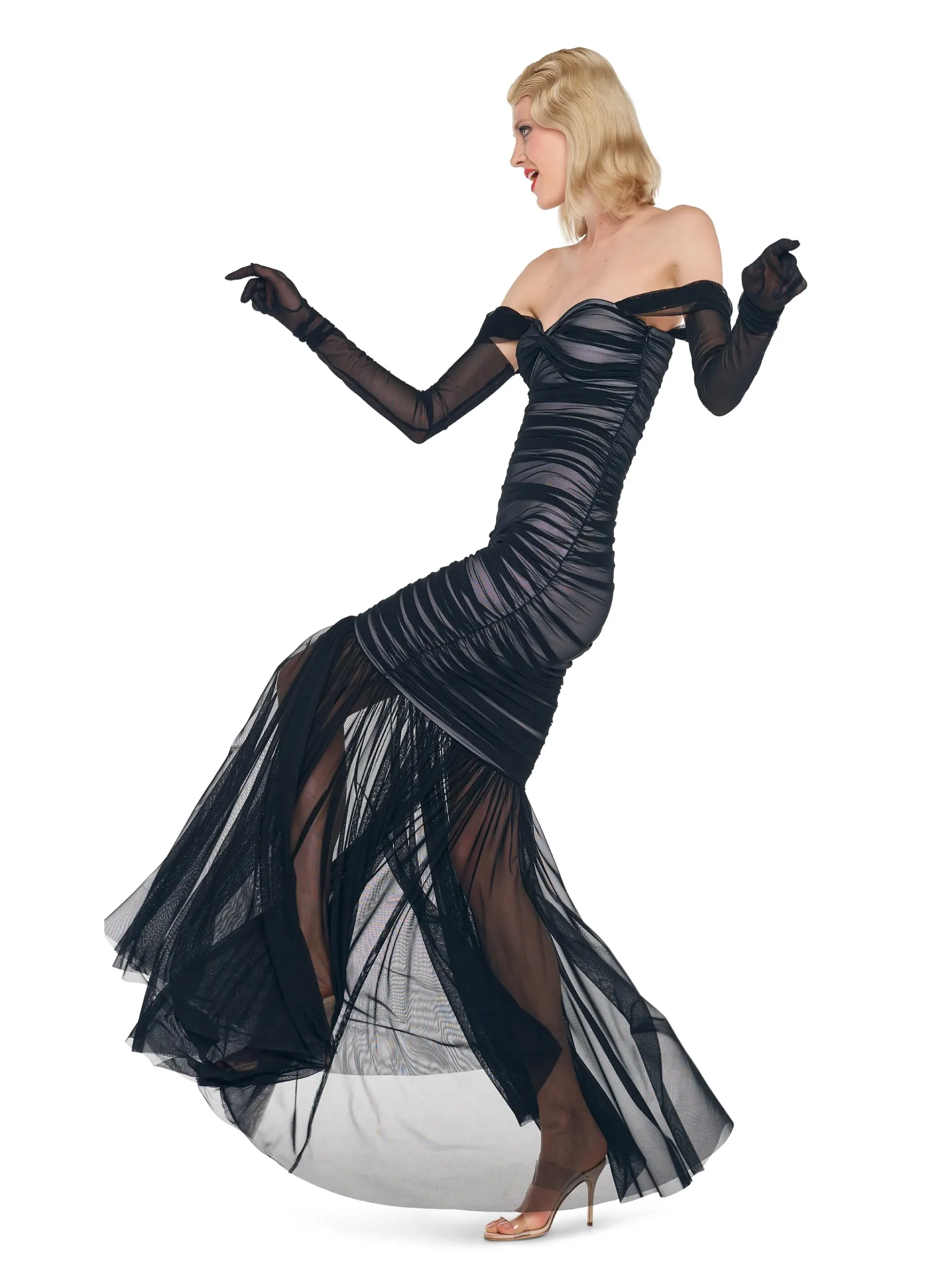Black/White Tulle Sweetheart Neck Dress