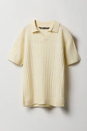 Boys Wide Ribbed Knit Polo