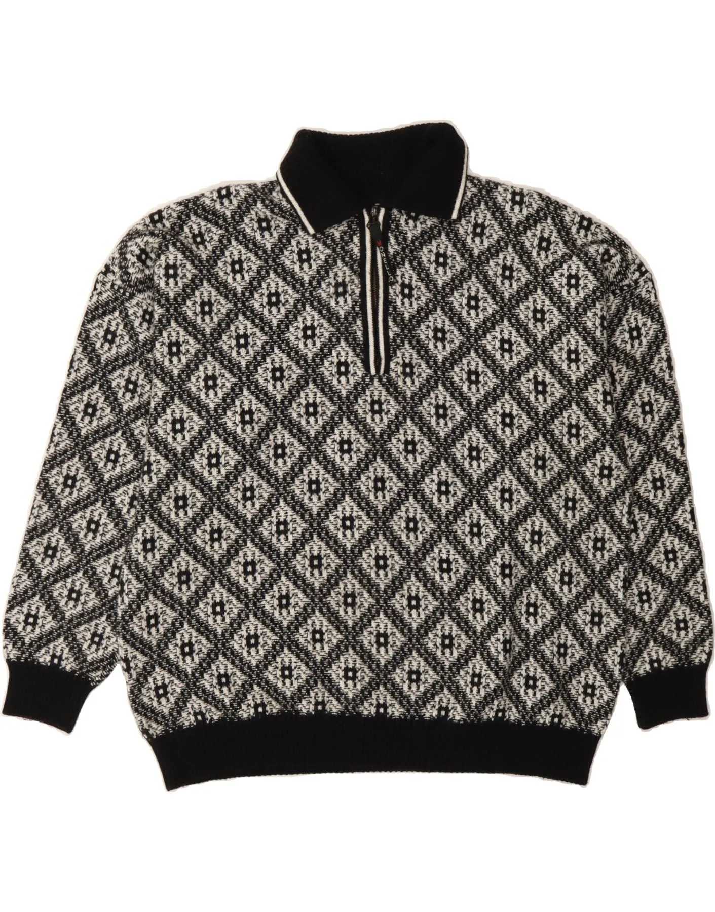 COLORI MONELLO Mens Polo Neck Jumper Sweater XL Black Argyle/Diamond