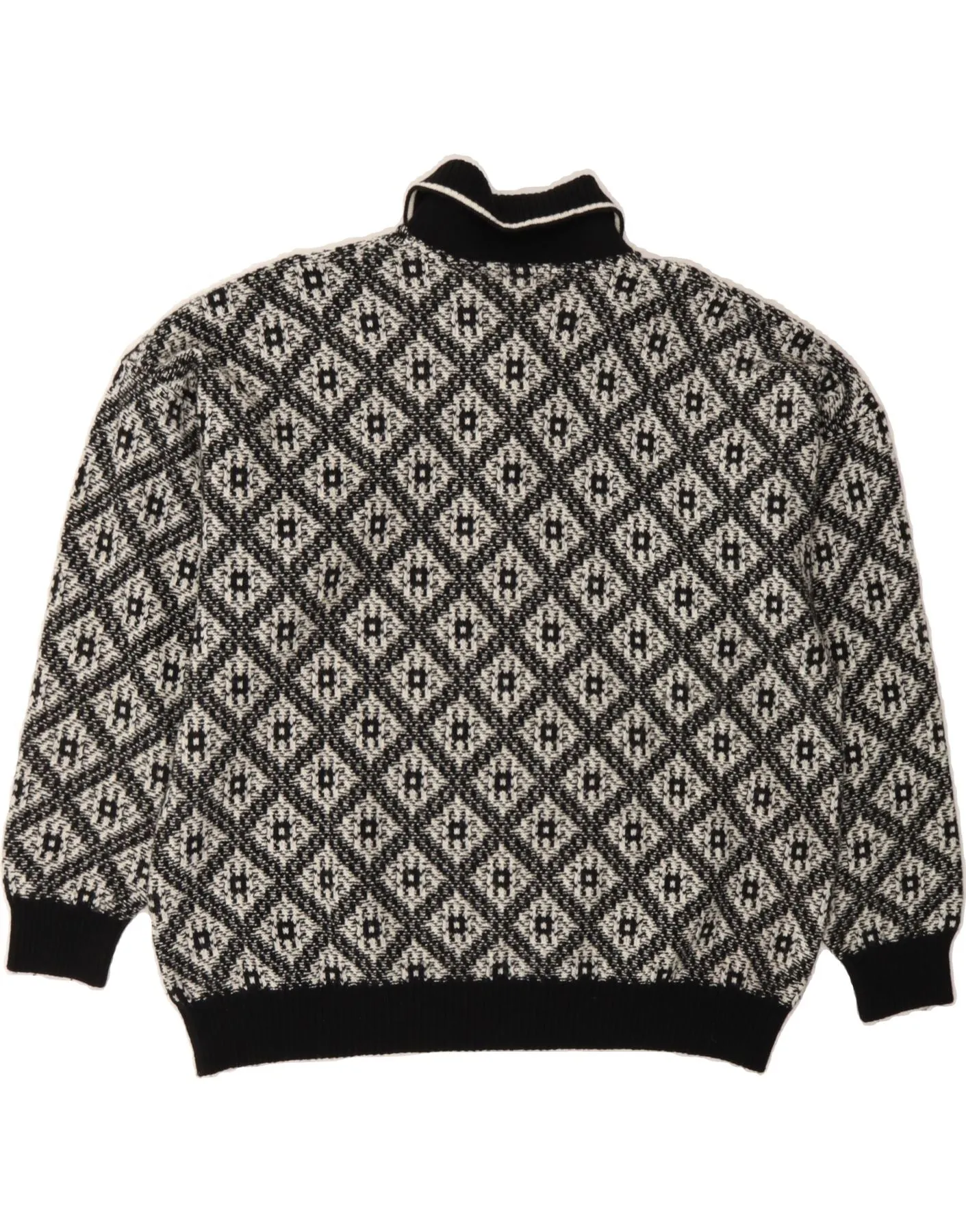 COLORI MONELLO Mens Polo Neck Jumper Sweater XL Black Argyle/Diamond