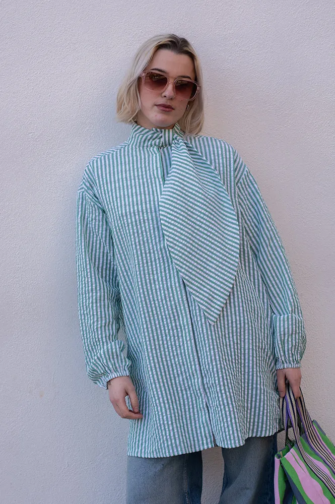 Compania Fantastica Green Stripe Bow Shirt