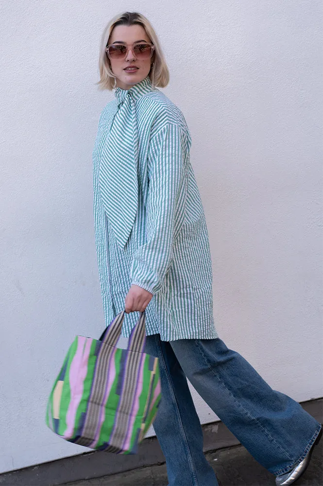 Compania Fantastica Green Stripe Bow Shirt