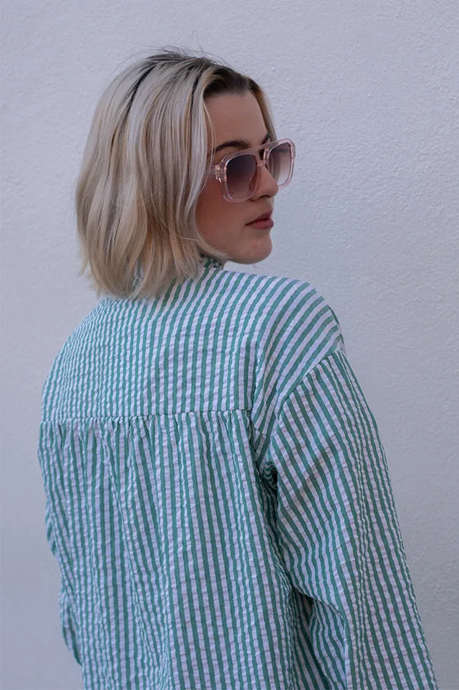 Compania Fantastica Green Stripe Bow Shirt
