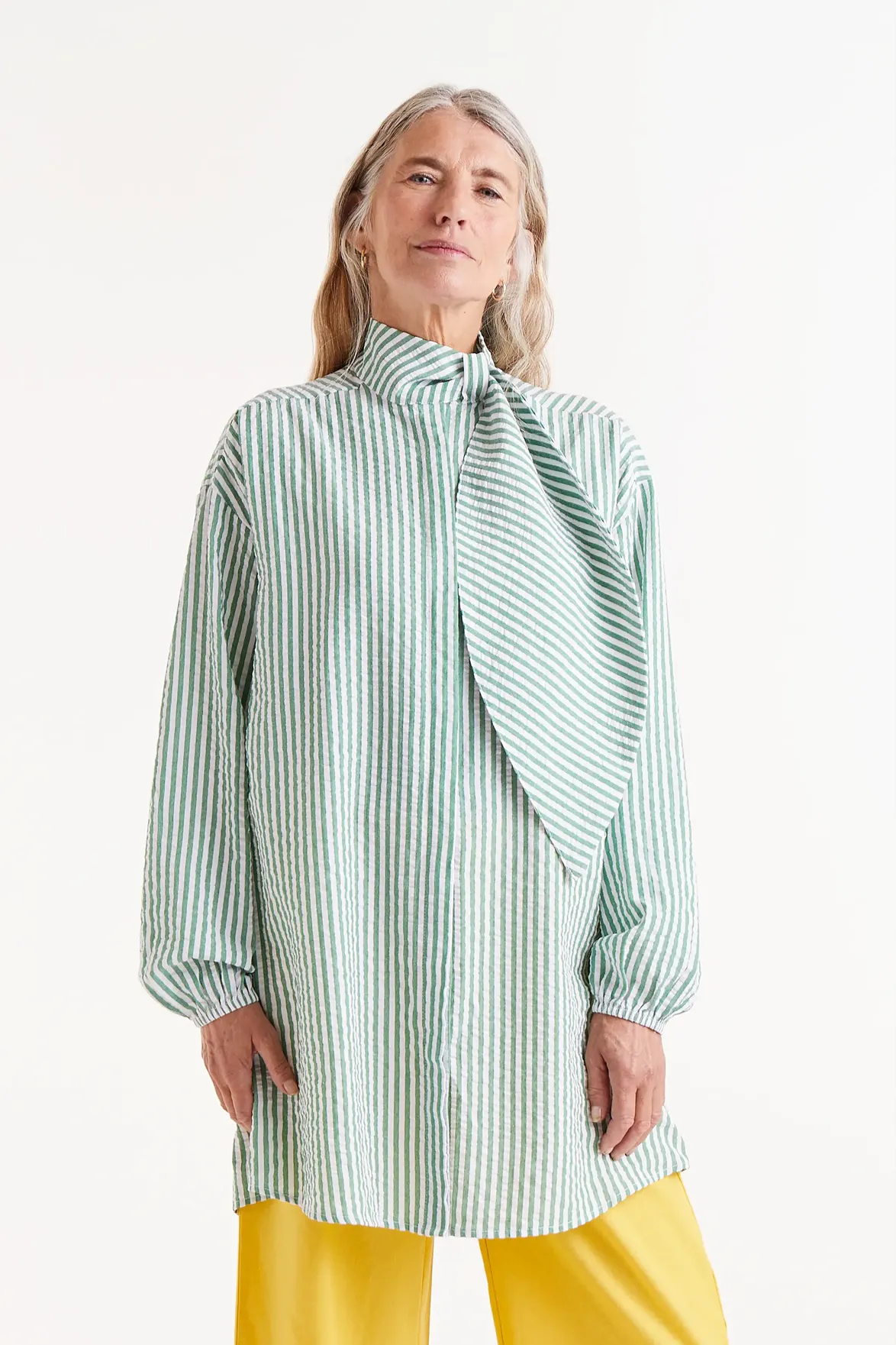 Compania Fantastica Green Stripe Bow Shirt