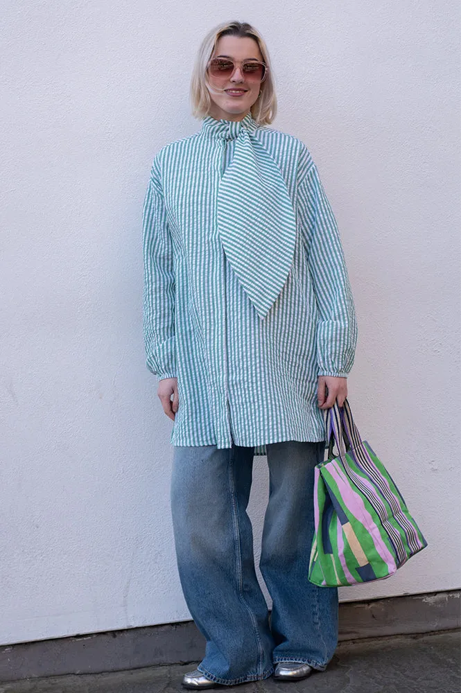Compania Fantastica Green Stripe Bow Shirt