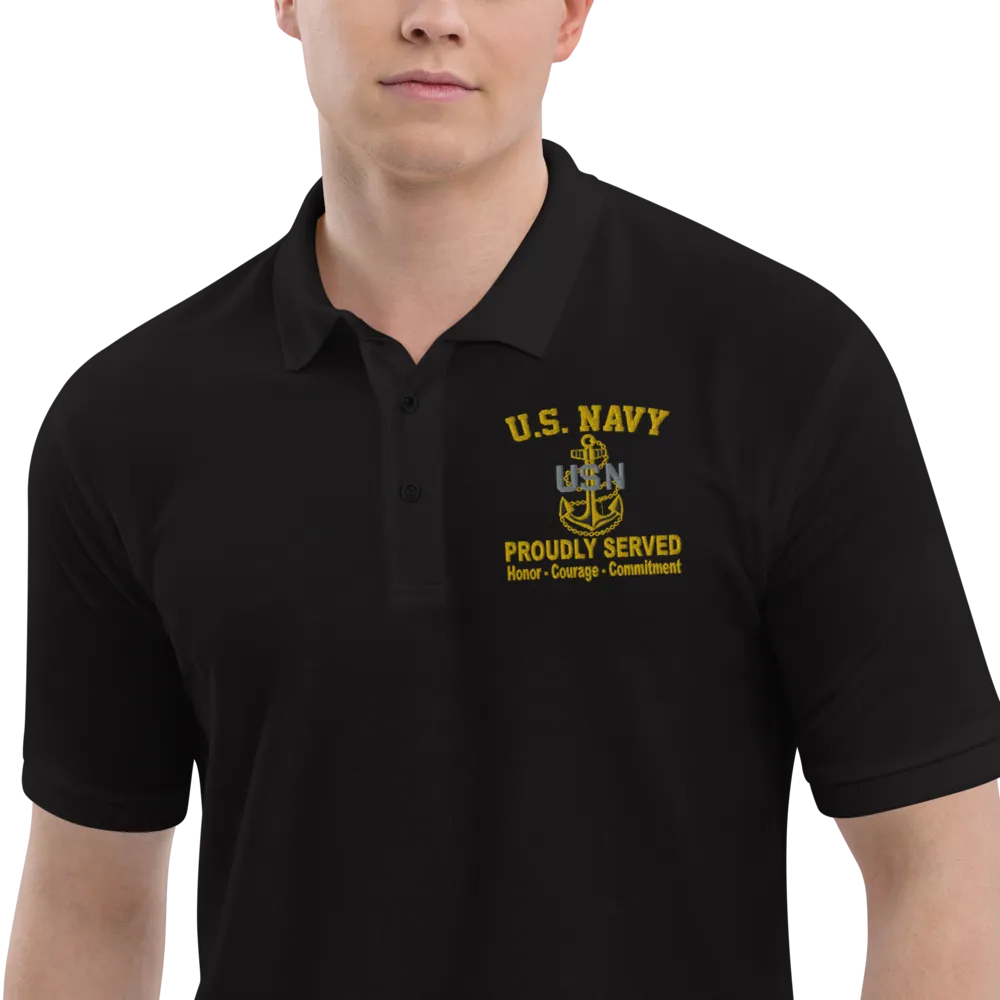 Custom US Navy Ranks, Insignia Core Values Embroidered Port Authority Polo Shirt