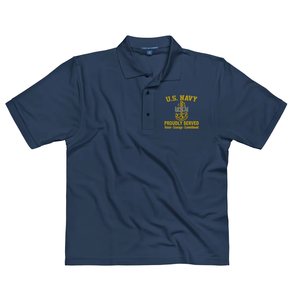 Custom US Navy Ranks, Insignia Core Values Embroidered Port Authority Polo Shirt