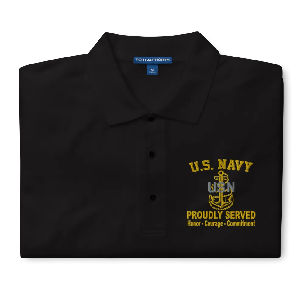 Custom US Navy Ranks, Insignia Core Values Embroidered Port Authority Polo Shirt