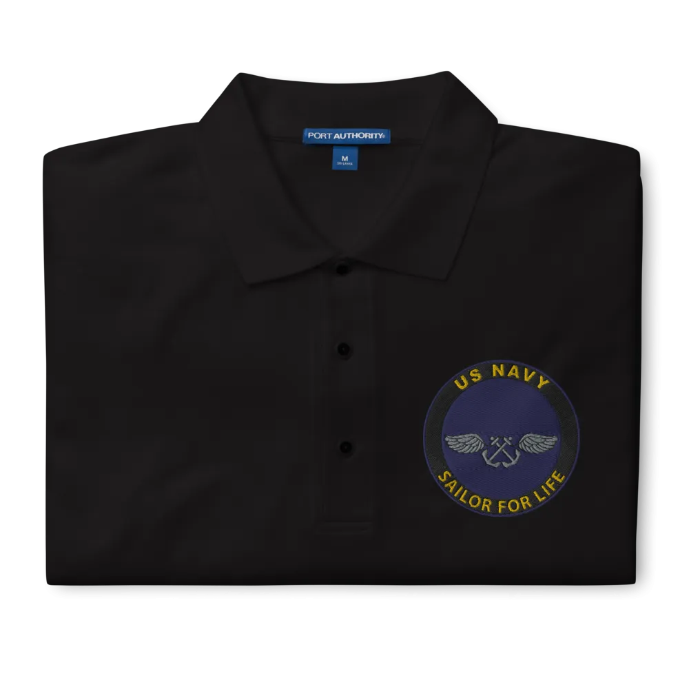 Custom US Navy Ranks, Insignia Sailor For Life Embroidered Port Authority Polo Shirt