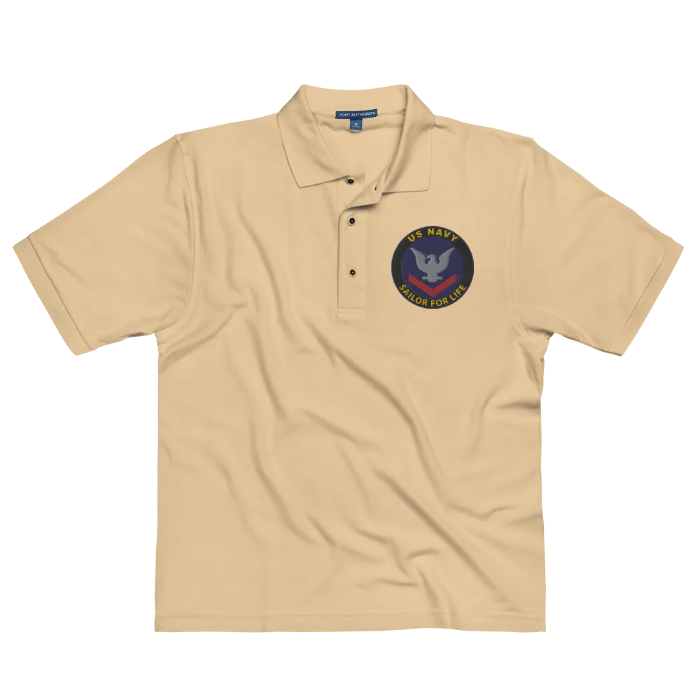 Custom US Navy Ranks, Insignia Sailor For Life Embroidered Port Authority Polo Shirt