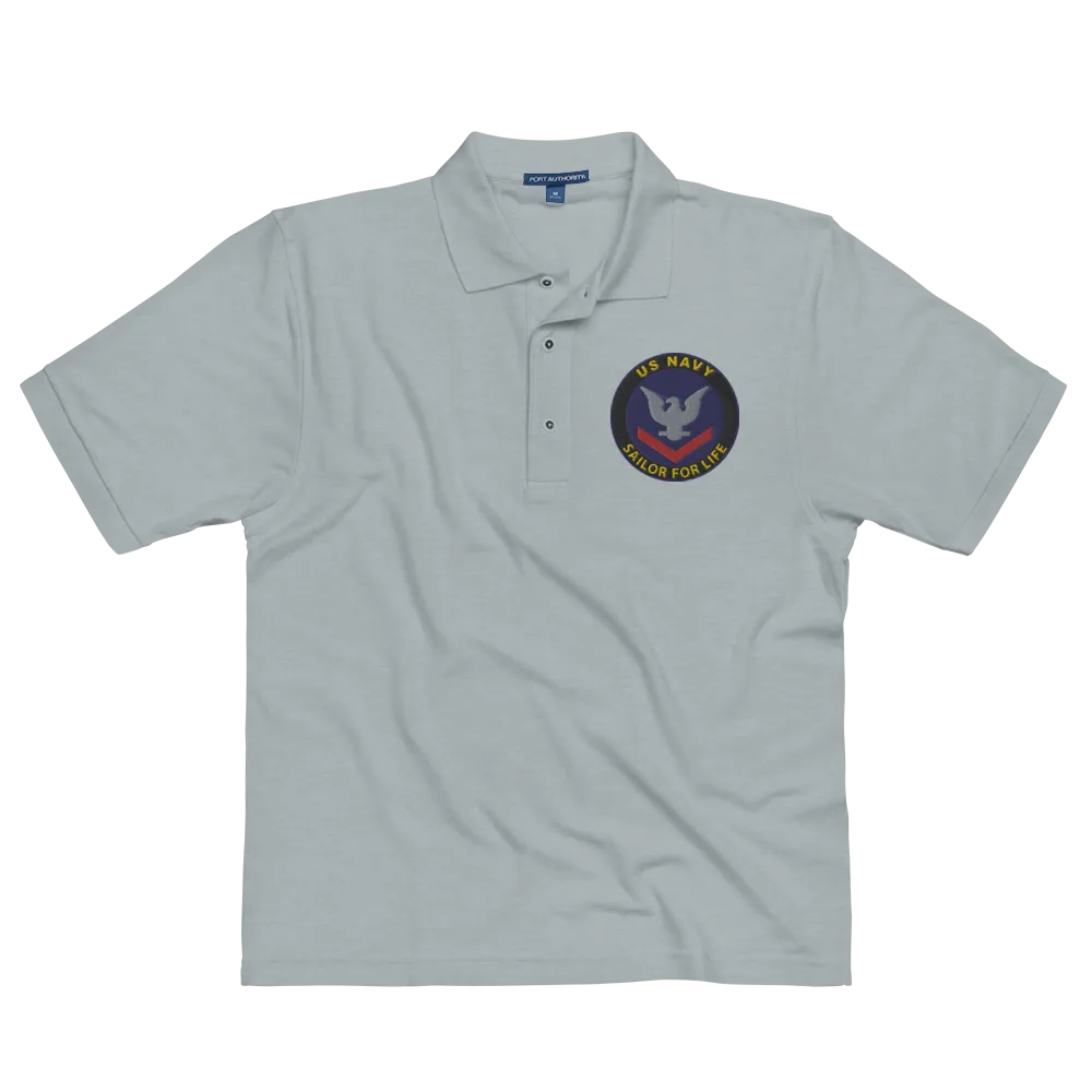 Custom US Navy Ranks, Insignia Sailor For Life Embroidered Port Authority Polo Shirt