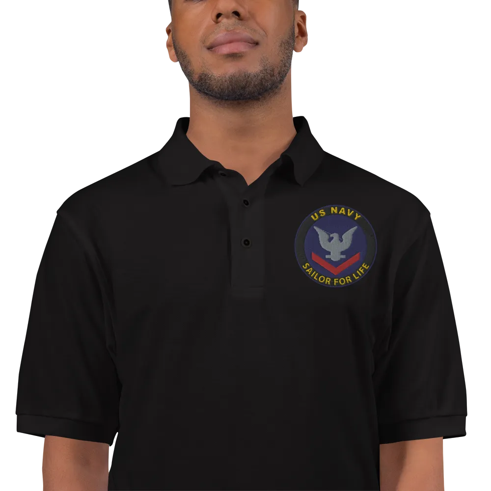 Custom US Navy Ranks, Insignia Sailor For Life Embroidered Port Authority Polo Shirt
