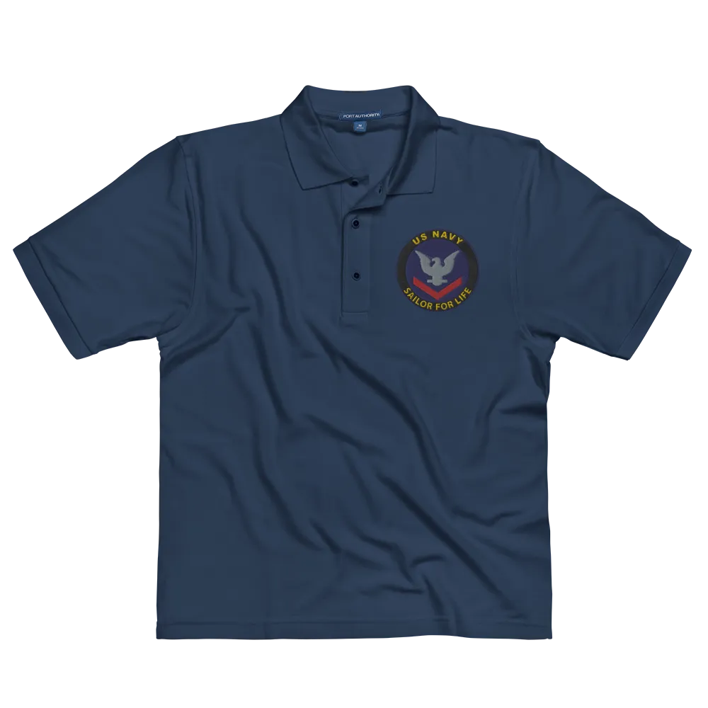 Custom US Navy Ranks, Insignia Sailor For Life Embroidered Port Authority Polo Shirt