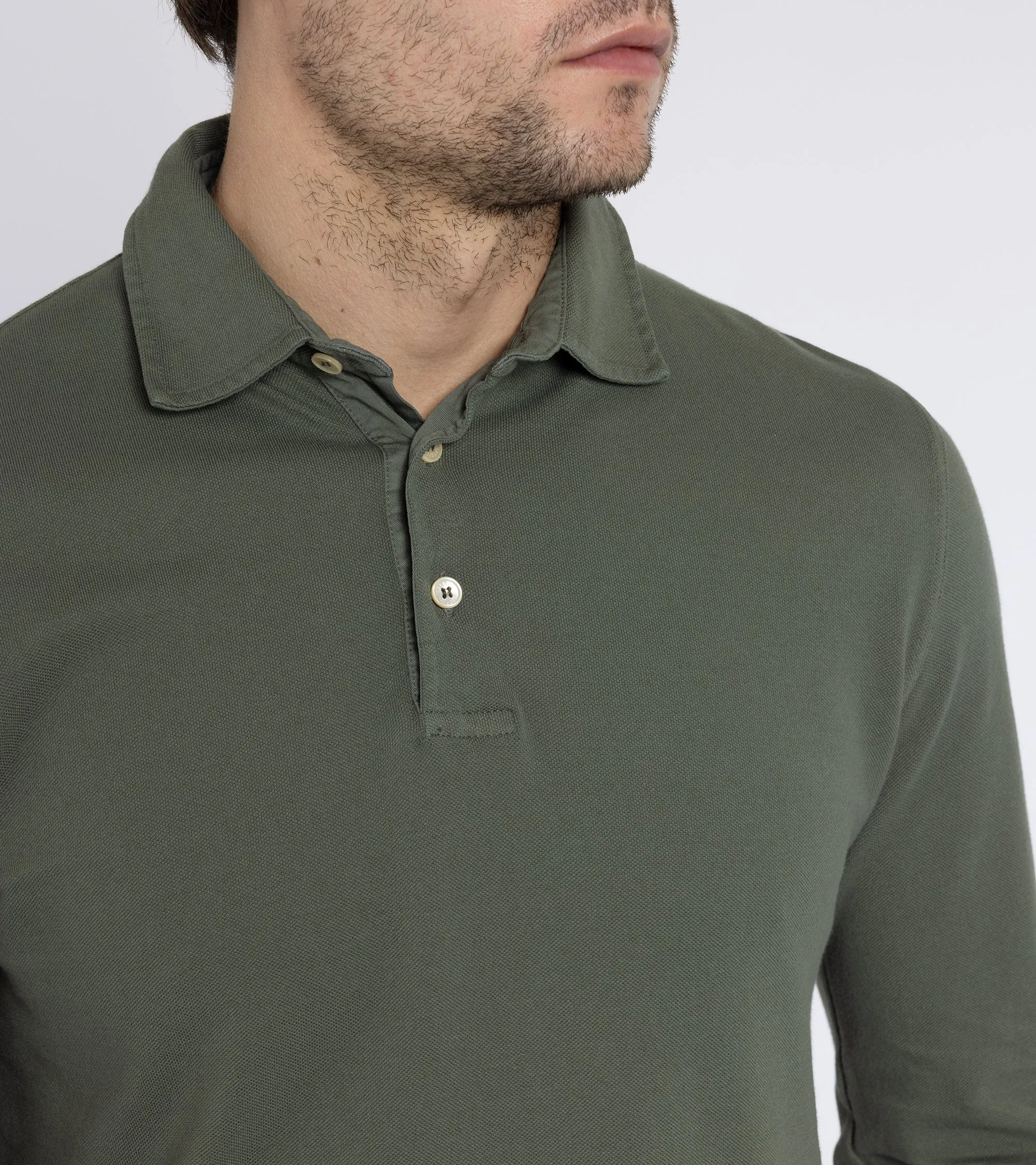 Fedeli North Cotton Pique Long Sleeve Polo Shirt: Olive
