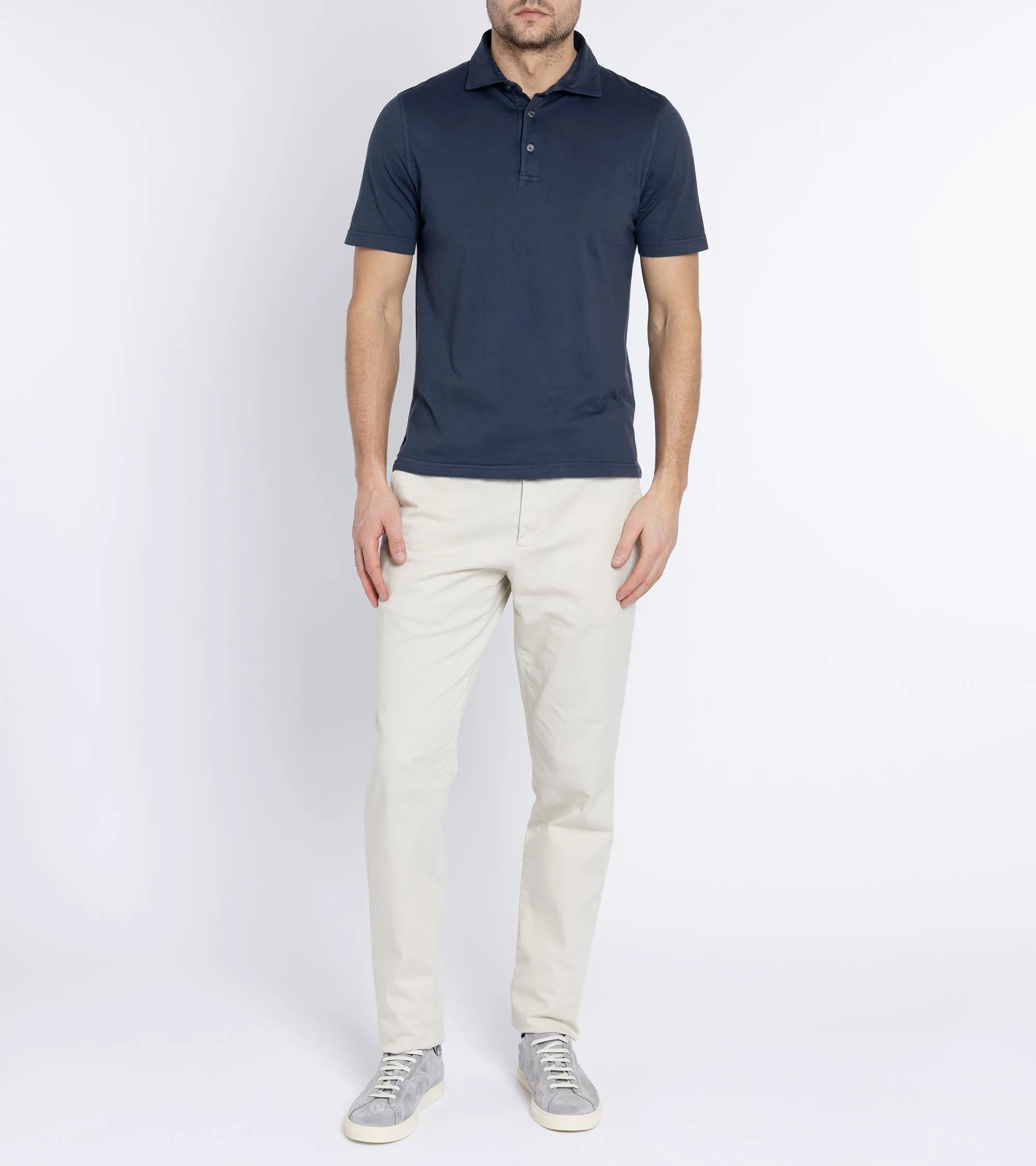 Fedeli Zero Cotton Jersey Short Sleeve Polo Shirt: Navy