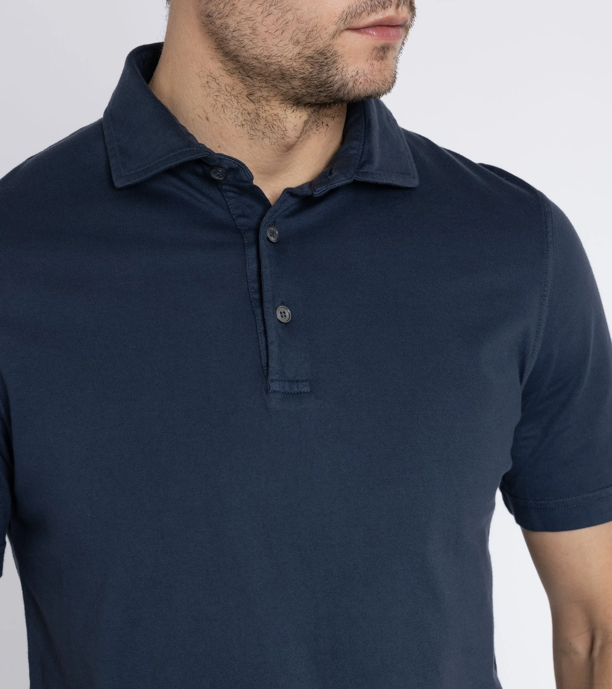 Fedeli Zero Cotton Jersey Short Sleeve Polo Shirt: Navy