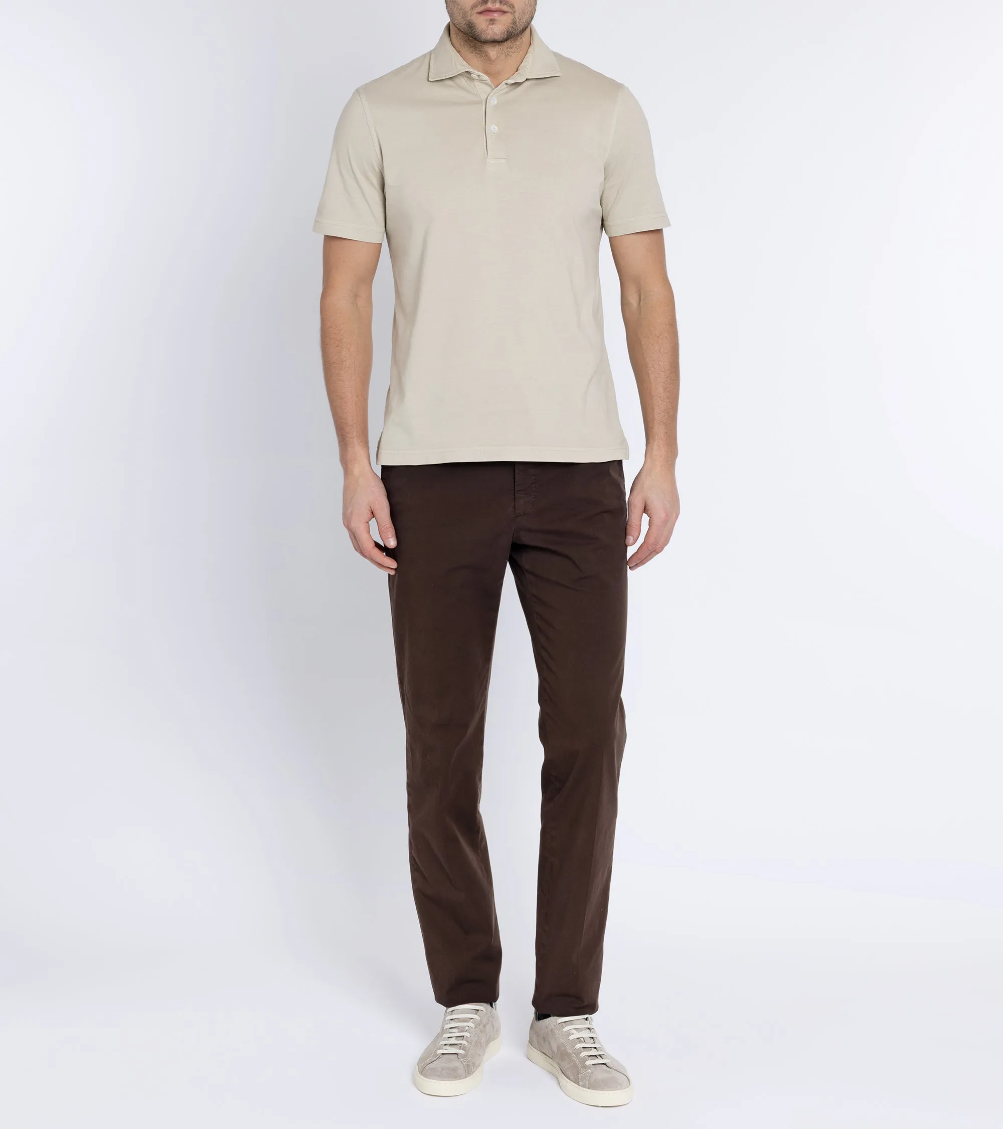 Fedeli Zero Cotton Jersey Short Sleeve Polo Shirt: Stone