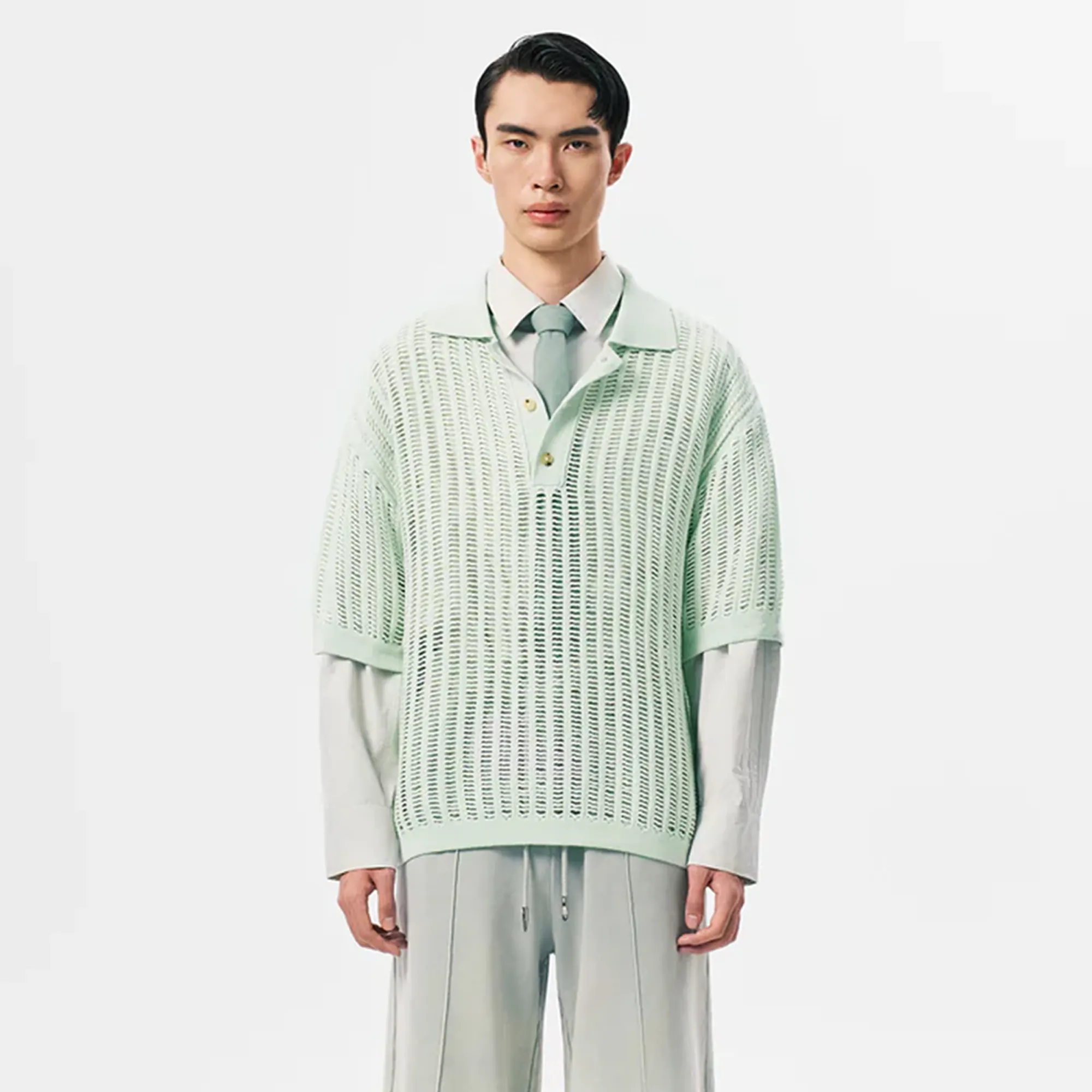 Feng Chen Wang  Oversize Knit Polo Pale Green