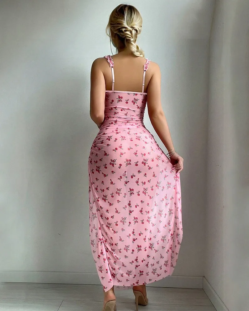 Floral Underwire Split Pleated Sleep Dress