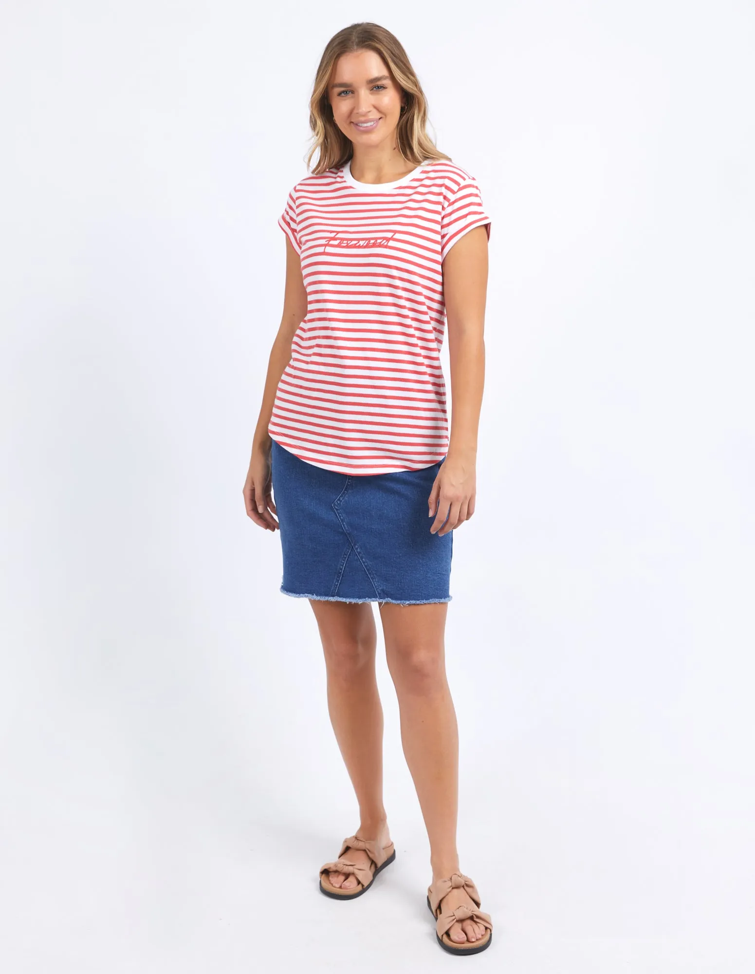 Foxwood Signature Stripe Tee Cayenne & White Stripe