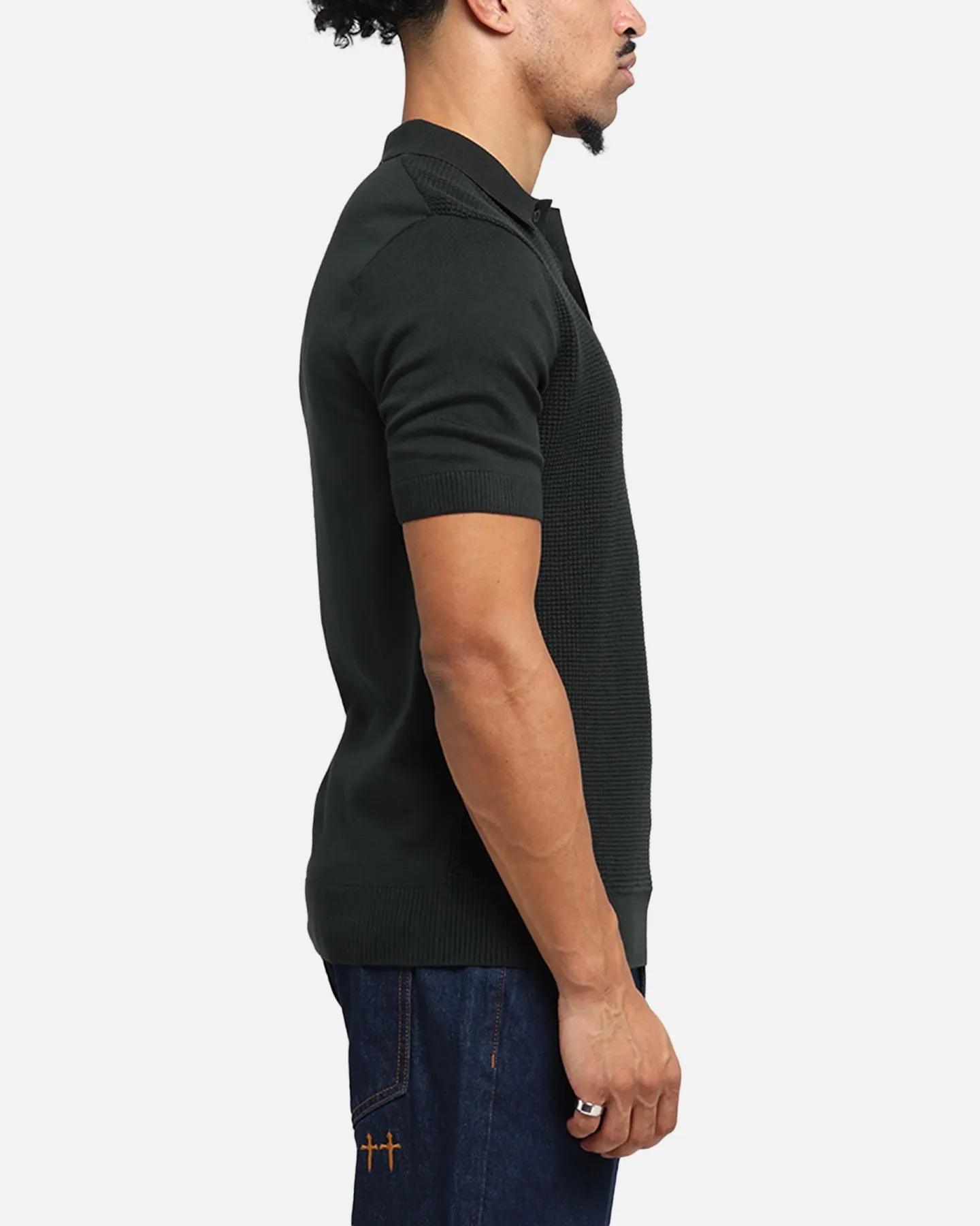 Fred Perry Waffle Stitch Knitted Shirt Green