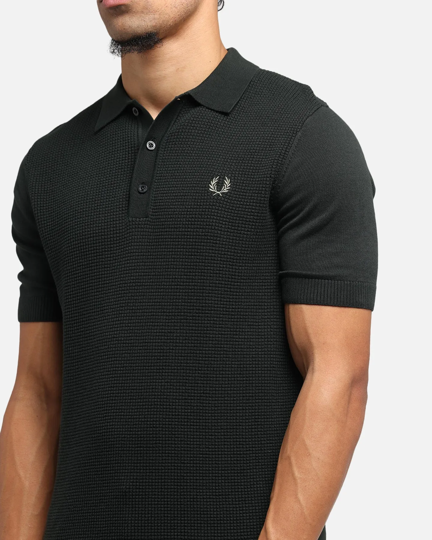 Fred Perry Waffle Stitch Knitted Shirt Green