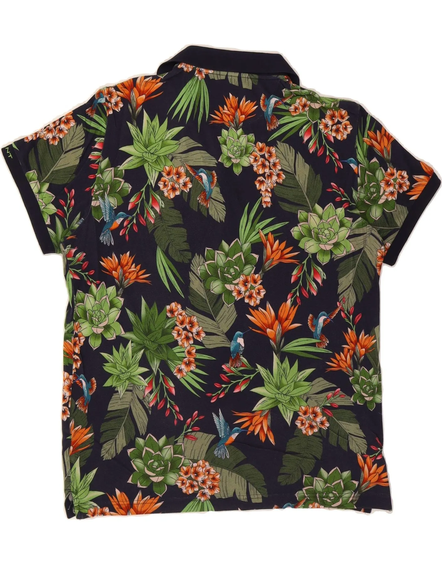 GANT Mens Polo Shirt Large Navy Blue Floral Cotton Tropical