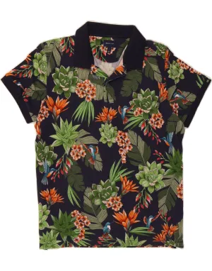GANT Mens Polo Shirt Large Navy Blue Floral Cotton Tropical