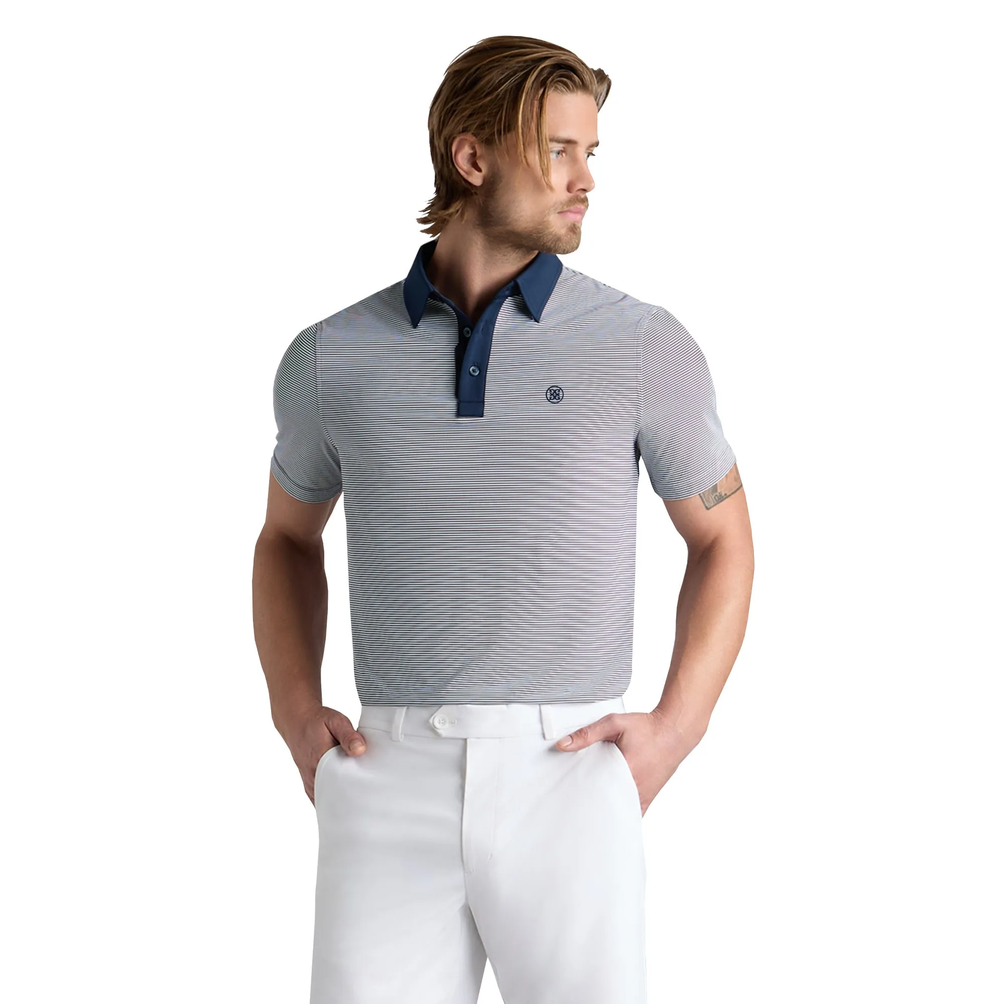 G/FORE Feeder Stripe Fine Tech Jersey Polo Shirt