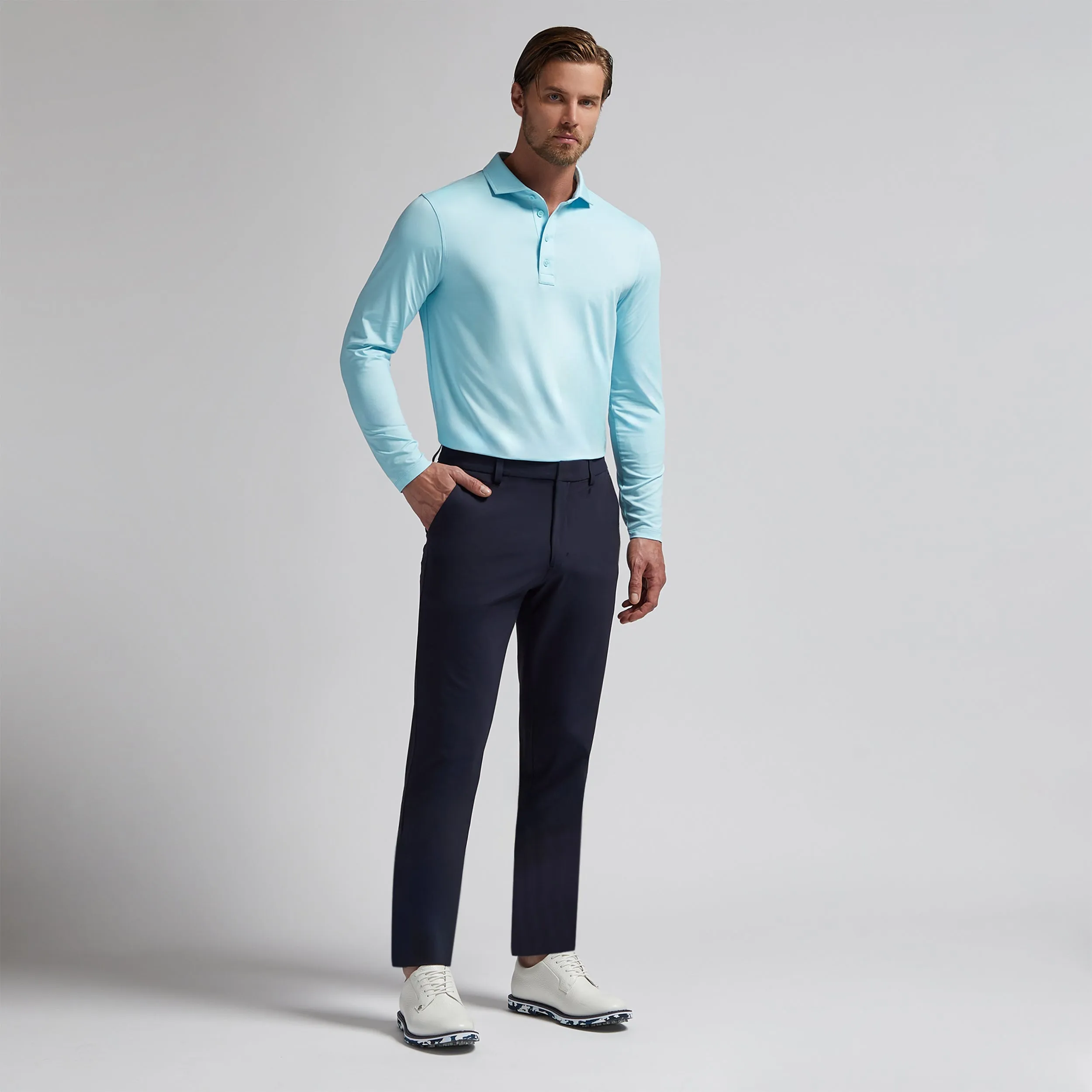 G/FORE Melange Ice Nylon Long Sleeve Polo Shirt